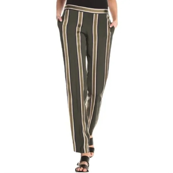 Theory Pants - Theory Termin Latter Vertical Stripe Elastic High Waisted Straight Leg Pants L